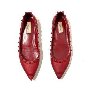 Valentino Red Leather Rockstud Pointed Flats